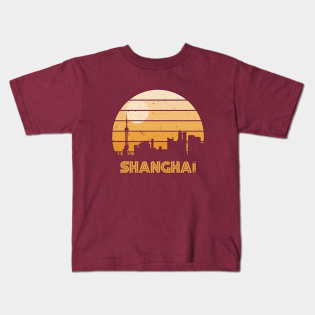 Retro Sunset Shanghai Kids T-Shirt by rojakdesigns